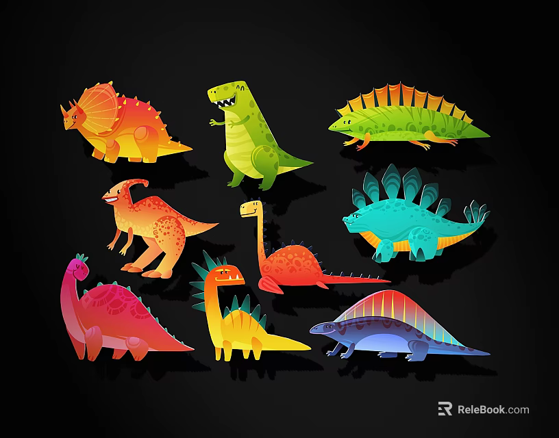 Set of Colorful Dinosaur Wall Decor With Various Cartoon Shapes For Kids Room 3d model 