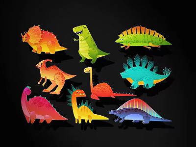 Set of Colorful Dinosaur Wall Decor With Various Cartoon Shapes For Kids Room 3d model