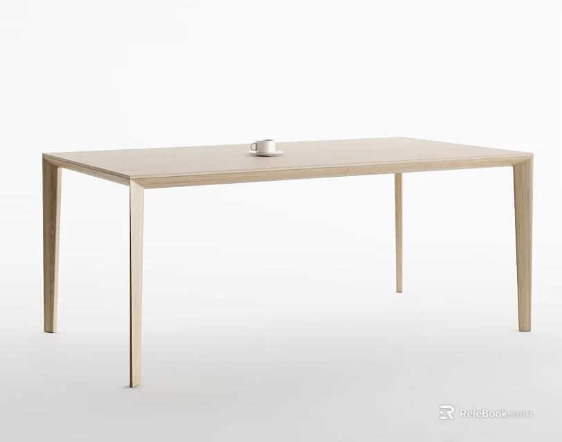 Minimalist Light Wood Dining Table With Clean Lines And Small Ceramic Decor 3d model