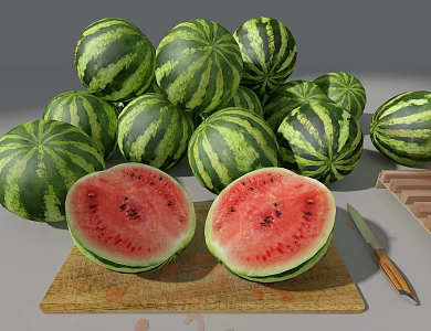 Cut a big watermelon fruit 3d model