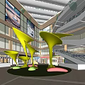 Shopping Mall Atrium Interior Design with Large Sculptural Elements Multiple Floors Glass Windows 3d model