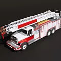 Red and White Fire Truck With Extendable Ladder And Rescue Equipment