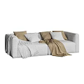 Cozy Light Gray Sectional Sofa With Beige Light Brown Pillows And Blankets 3d model