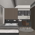 Tatami Bedroom Interior Design Modern Minimalist With Wooden Cabinets Bookshelves Chair Round Rug And Curtains