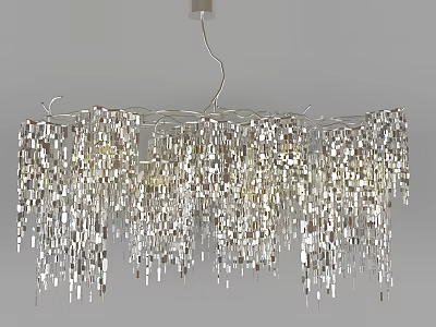 Elegant Silver Metallic Chandelier With Hanging Chain Like Decorations And Sparkling Lighting 3d model