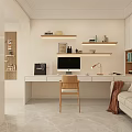 Modern Minimalist Study Room Interior With Desk Computer Chair And Sofa 3d model
