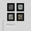 Simple Four Picture Frames With Floral Prints Hanging On White Wall 3d model