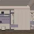 Modern Light Gray And White Wardrobe With Open Shelves Drawers And Hanging Space