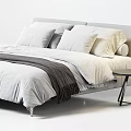 Modern Double Bed With White Bedding Dark Blanket And Small Side Table