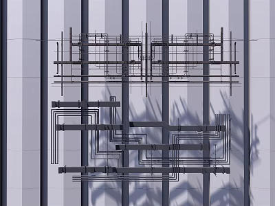 Modern Suspended Ceiling Design With Metal Framework And Grid Structure Elements 3d model