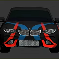 BMW Gray Sports Car With Red And Blue Stripes Shiny Surface And Reflection