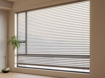 Modern Window Blinds In Bright Interior With Natural Light And Potted Plant 3d model