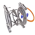 Mechanical Metal Frame Structure With Circular Openings Orange Cables And Connecting Support Parts
