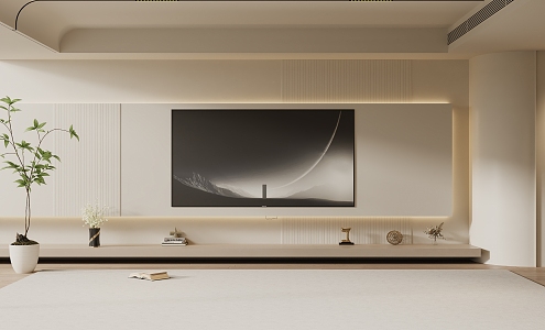 modern TV background wall cream TV cabinet TV 3d model