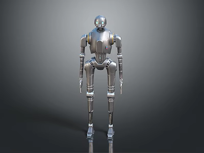 Silver Metallic Robot Game Movie Character With Mechanical Body And Standing Pose 3d model