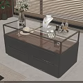 Elegant Modern Glass Jewelry Cabinet With Metal Frame And Decorative Items