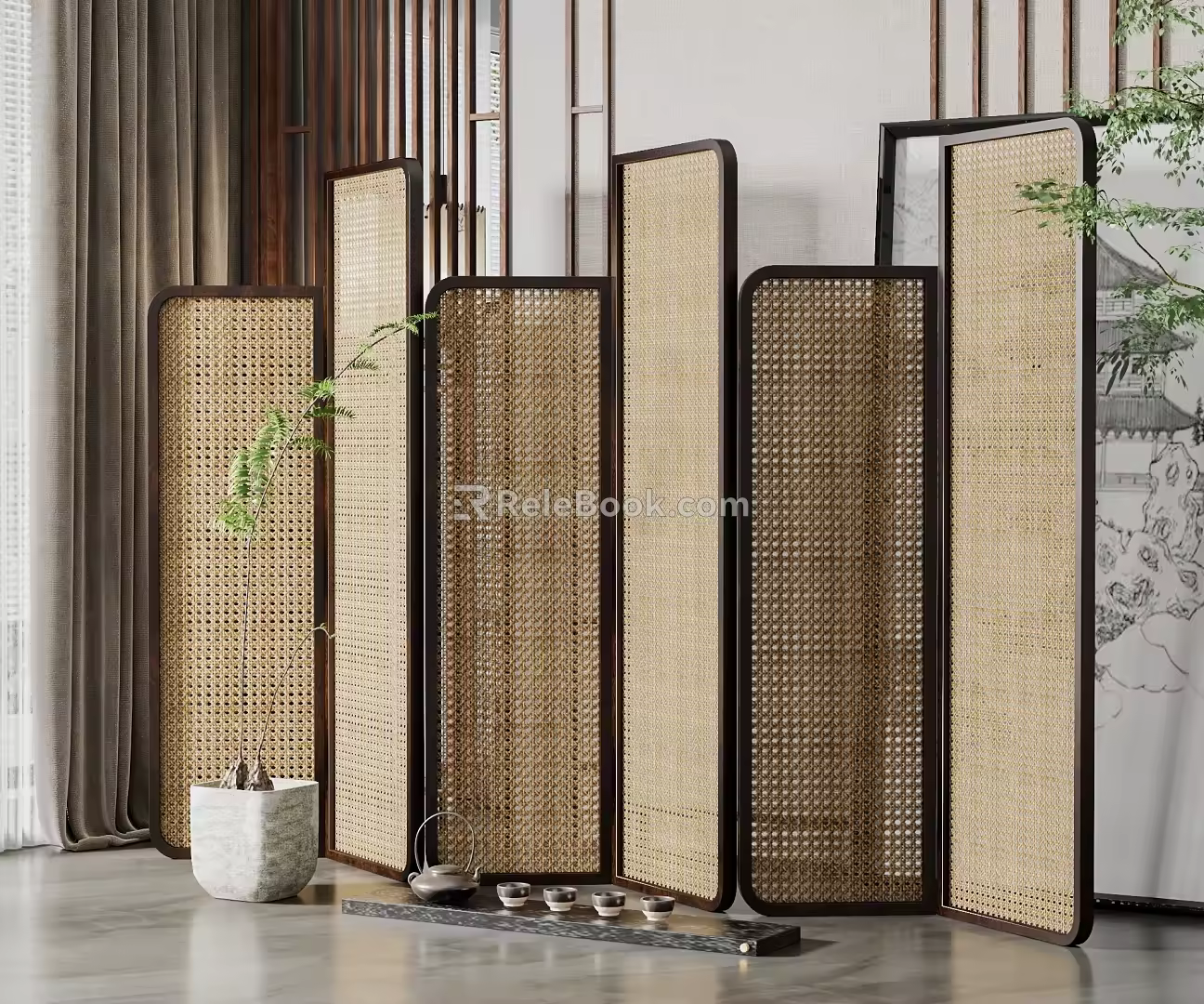 New Chinese Style Screen Partition 3d model