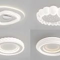 Modern White Ceiling Lights With Various Circular Designs And LED Light Strips 3d model