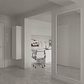 Modern White Apartment Interior With Desks Chairs Sofas And Stairs