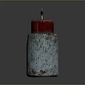 Candle Lamp With Textured Silver Container And Lit Red Candle For Modern Home Decor