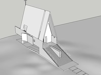 Minimalist Chapel Architectural Design With Gabled Roof Steps Ramp And Entrance 3d model