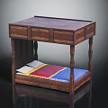 Traditional Wooden Double Bed With Carved Drawers Upper Table Top And Colorful Mattress