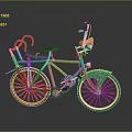 Vintage Bicycle with Blue Frame Red Wheels Brown Seat and Front Basket