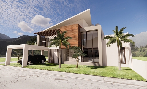 Modern Single-family Villa Two-storey Sloping Roof Villa 3d model