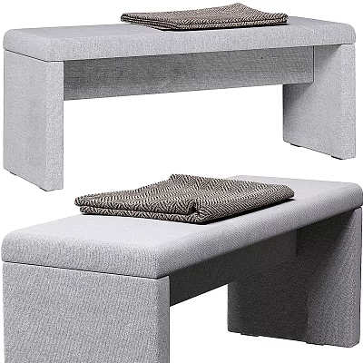 Gray Upholstered Bench With Geometric Pattern Blanket And Soft Fabric Detail 3d model