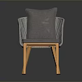 Modern Woven Armrest Chair With Gray Cushion And Light Wooden Legs Design