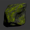 Gray Rock With Green Moss And Detailed Surface Texture On Gray Background