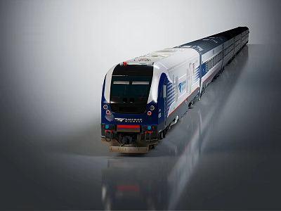 Modern Blue And White Streamlined Train With Multiple Carriages And Sleek Design 3d model