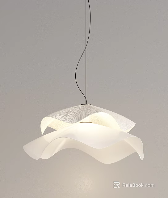Contemporary Pendant Light With Flowing White Petal Design And Soft Warm Glow 3d model 