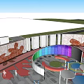 Interactive Children's Play Area With Colorful Flooring Circular Structures And Slides