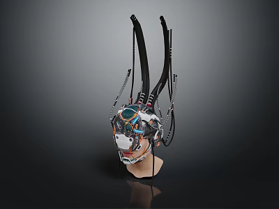 Futuristic Character Biomechanical Headpiece With Elaborate Mechanical Structure And Colorful Cybernetic Details 3d model