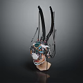 Futuristic Character Biomechanical Headpiece With Elaborate Mechanical Structure And Colorful Cybernetic Details