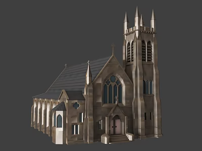 Ancient Church Architecture With Spires Cross Arched Windows And Stone Exterior 3d model