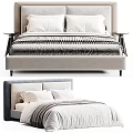 Modern Upholstered Bed With Soft Pillows And Textured Neutral Bedding 3d model
