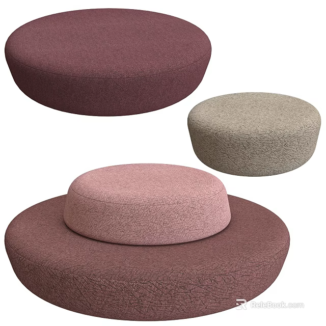 Round Upholstered Poufs In Various Colors And Sizes 3d model