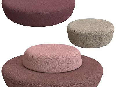 Round Upholstered Poufs In Various Colors And Sizes 3d model