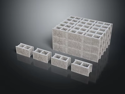 Gray Concrete Building Blocks With Hollow Design Various Sizes And Stacked Arrangement 3d model