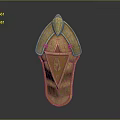 Ornate Golden Medieval Shield With Detailed Carved Design As Ancient Decorative Weapon