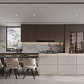 Modern Kitchen Interior Design With Brown Cabinets White Island And Marble Countertop