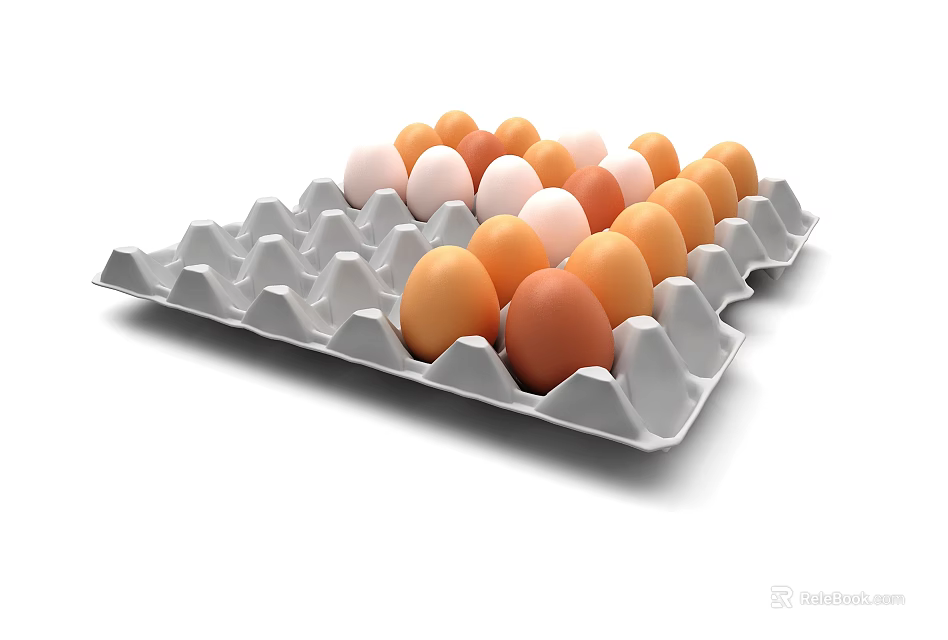 Fresh Colorful Eggs in Paper Egg Carton with White Brown and Tan Shells 3d model 