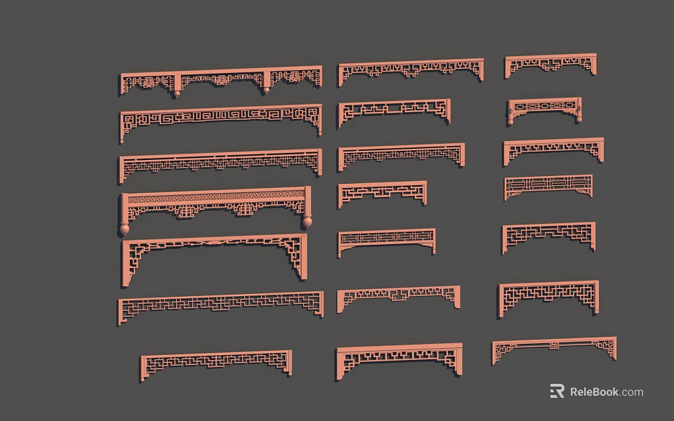 Carved Wooden Architectural Components With Various Decorative Patterns And Styles 3d model