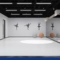 IME Modern Fitness Studio With Blue Lighting Gray Walls And Wooden Floor