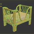 Rattan Furniture Chair With Intricate Rattan Structure Armrests And Light Colored Cushion