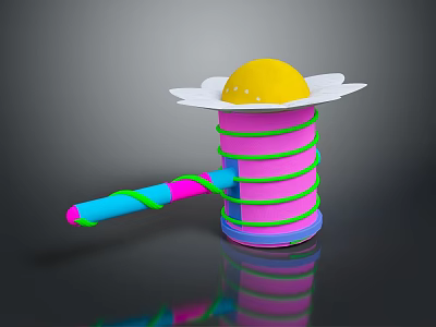 Colorful Hammer Shaped Toy Weapon With Yellow Top White Petals Pink Body And Green Spiral 3d model