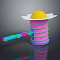Colorful Hammer Shaped Toy Weapon With Yellow Top White Petals Pink Body And Green Spiral