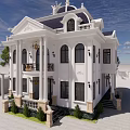 Elegant Detached Villa with White Exterior Classical Design Grand Columns and Black Front Door